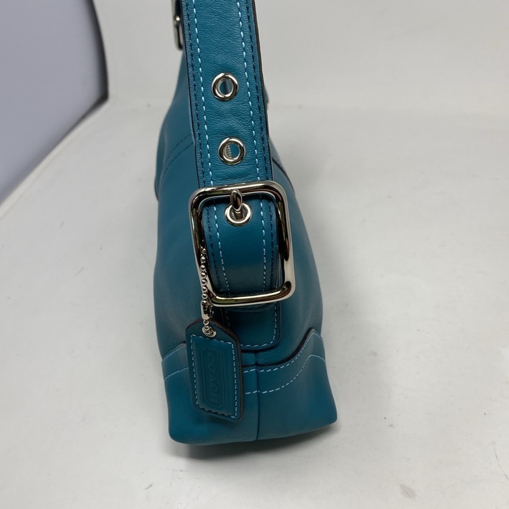 Vintage Y2K Coach Signature East West Demi Baguette Bag RARE Teal Blue color - Picture 13 of 16